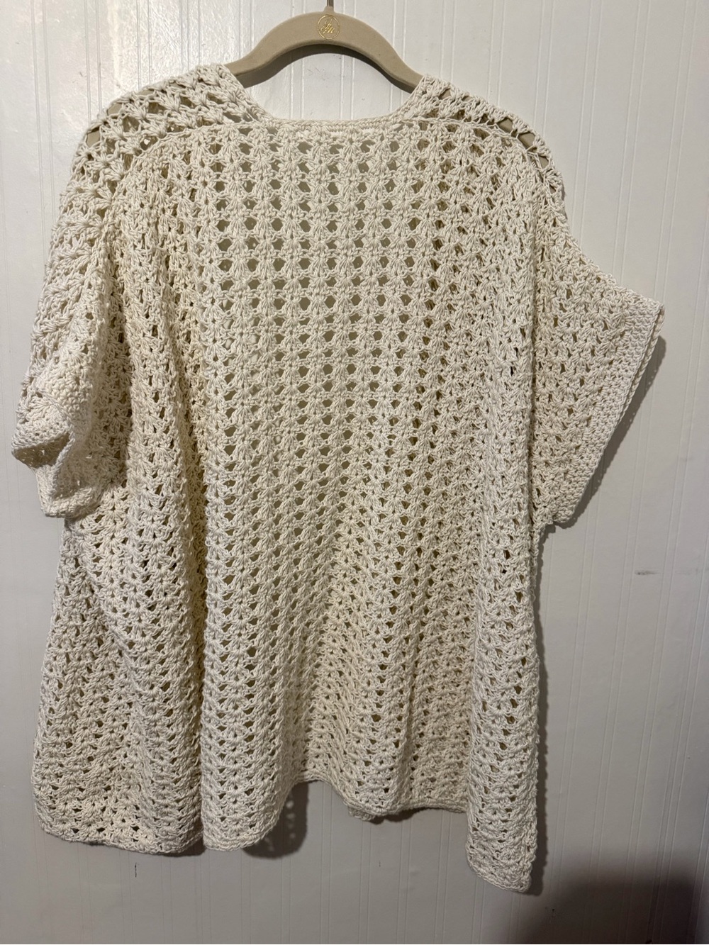 Hand Crafted Open-Knit Cream Women's Sweater Cardigan XL - Picture 6 of 7